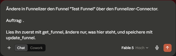 Der fertige Auftrag im Eingabefeld von Claude, so wie der Builder ihn übergibt