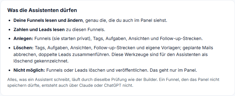 Die Seite "Mit Claude verbinden" mit dem Abschnitt "Was Claude darf"