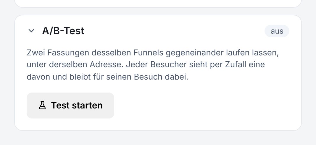 Der A/B-Test in den Einstellungen: zwei Fassungen desselben Funnels unter einer Adresse, der Verkehr wird aufgeteilt.