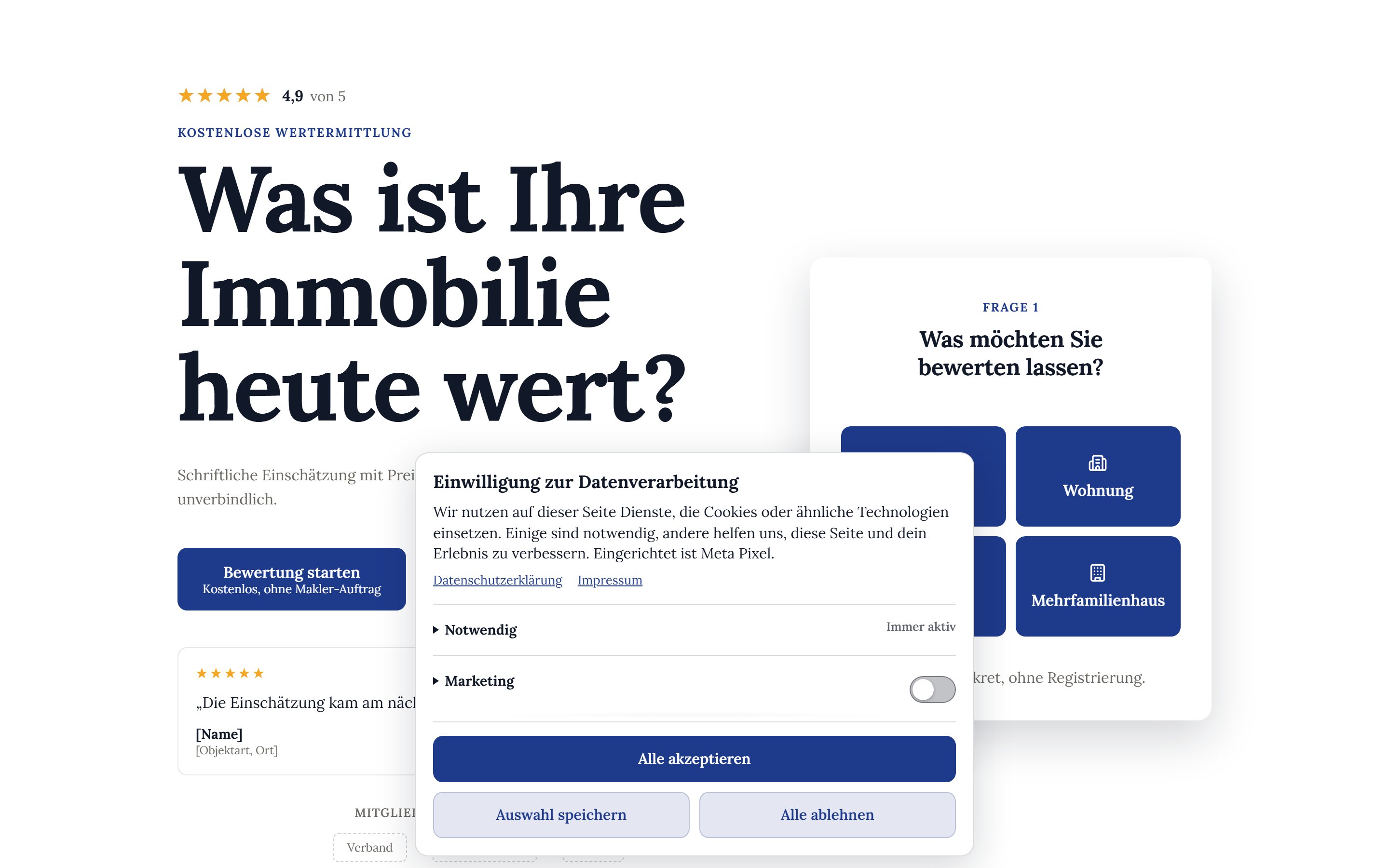 Ein Funnel mit dem Einwilligungs-Banner am unteren Rand: beide Wege stehen gleich groß nebeneinander.