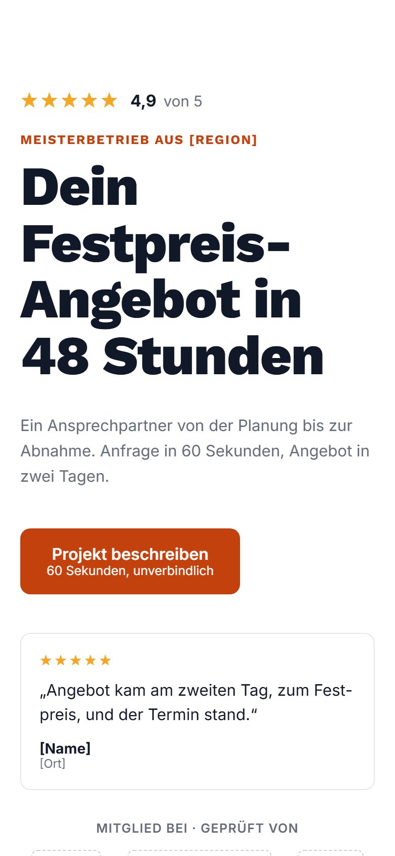 Die Vorlage Handwerks-Anfrage auf dem Telefon