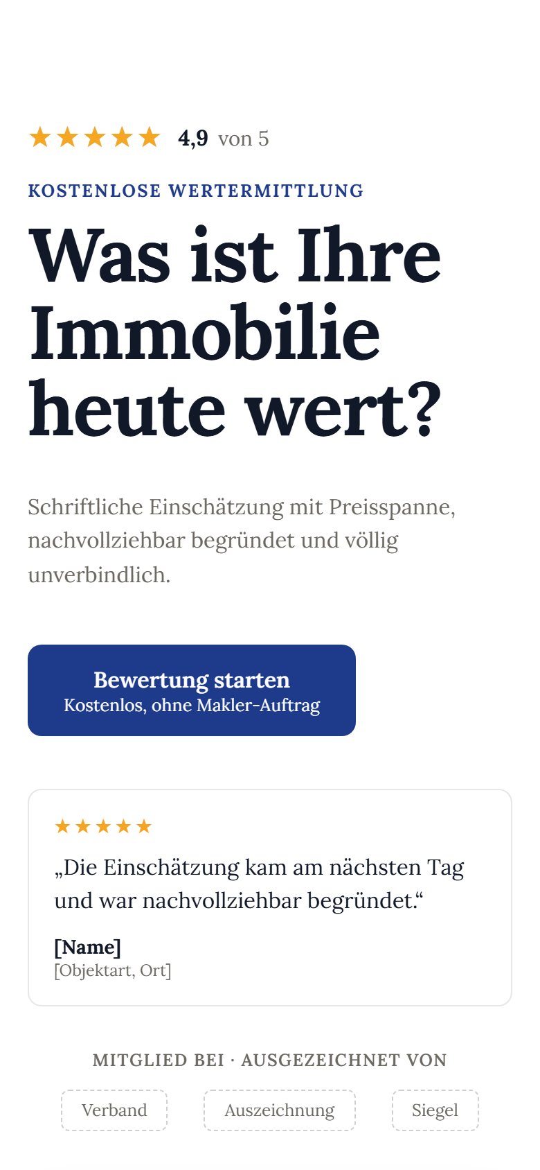 Die Vorlage Immobilienbewertung auf dem Telefon