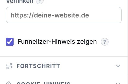 Der Schalter für den Funnelizer-Hinweis im Design-Bereich.