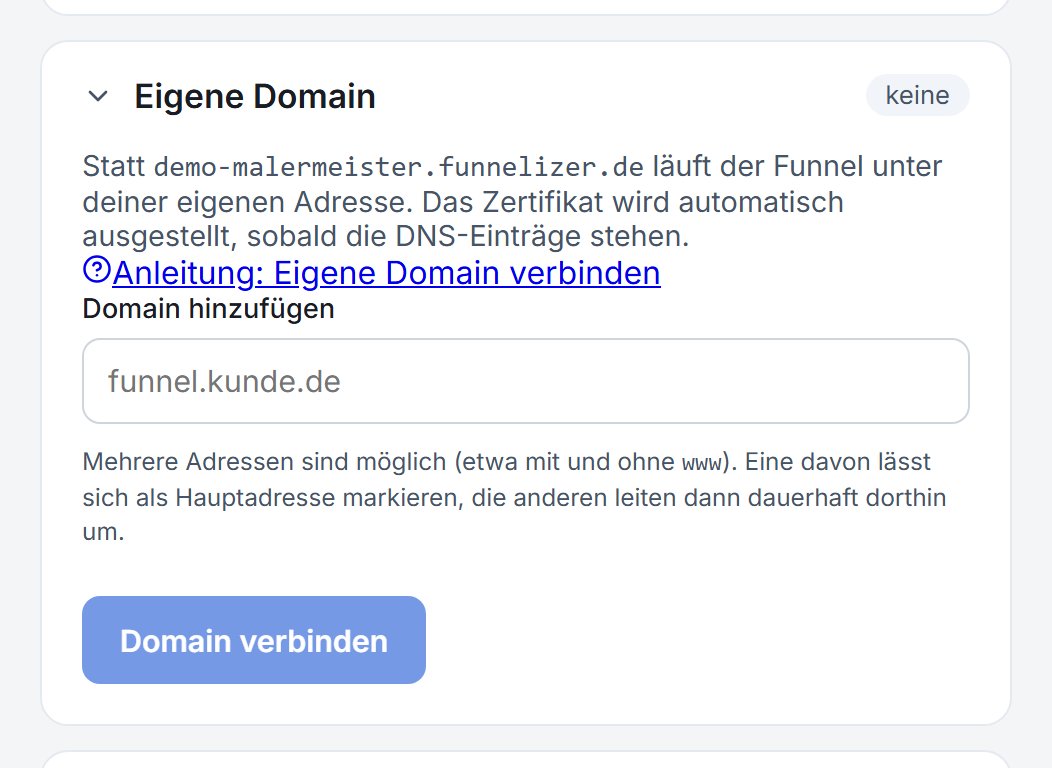 Die Domain-Einstellungen eines Funnels mit den DNS-Einträgen.